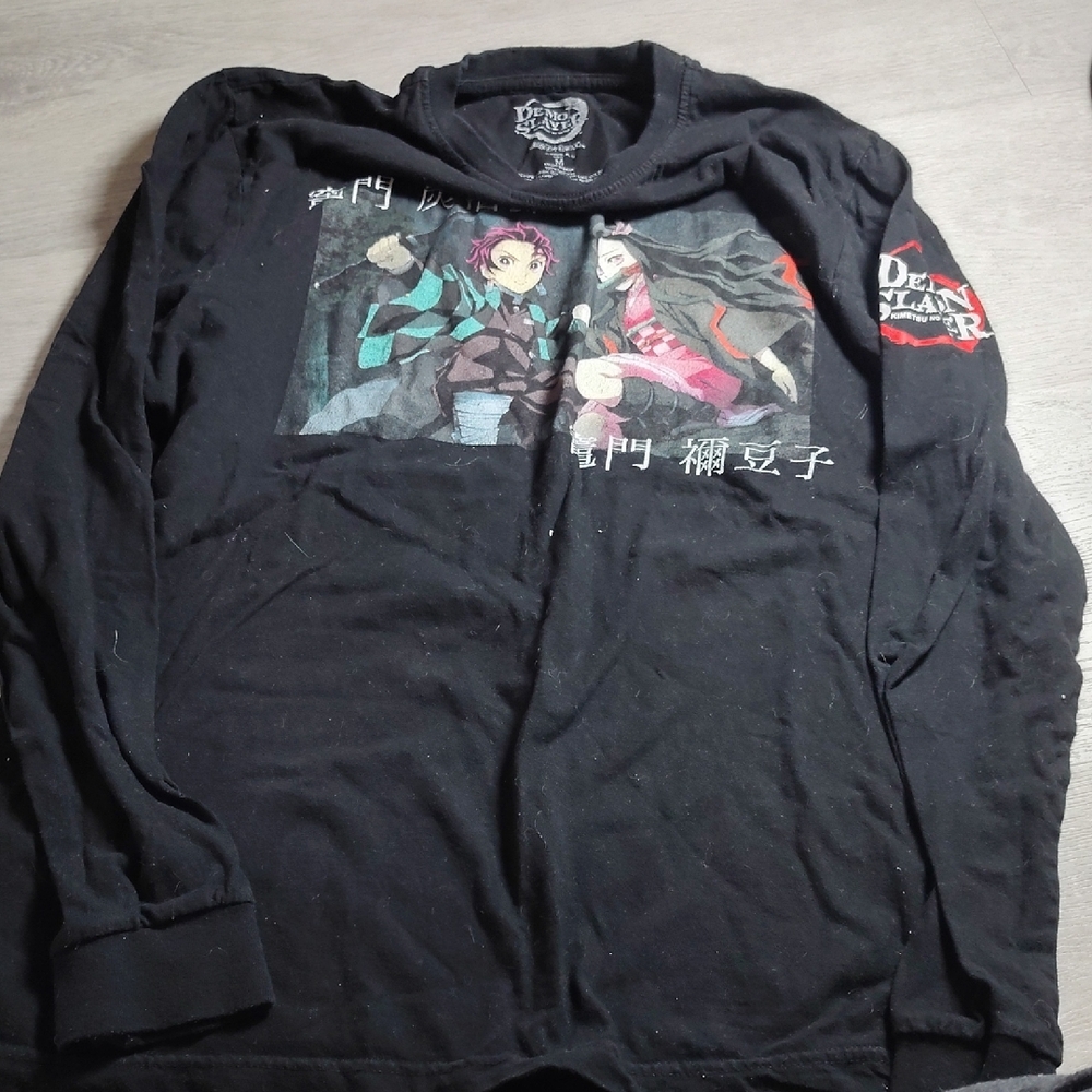 Demon Slayer Tanjiro Nezuko Black Long Sleeve Graphic Tee Shirt Mens Medium - Picture 4 of 4